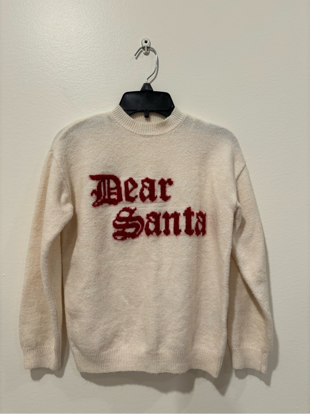 Dear Santa Crewneck Sweater - Cream with Red Script